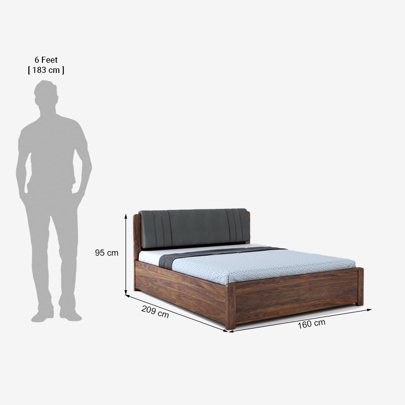 Lannister Queen Box Storage Bed in Teak Finish- Grey