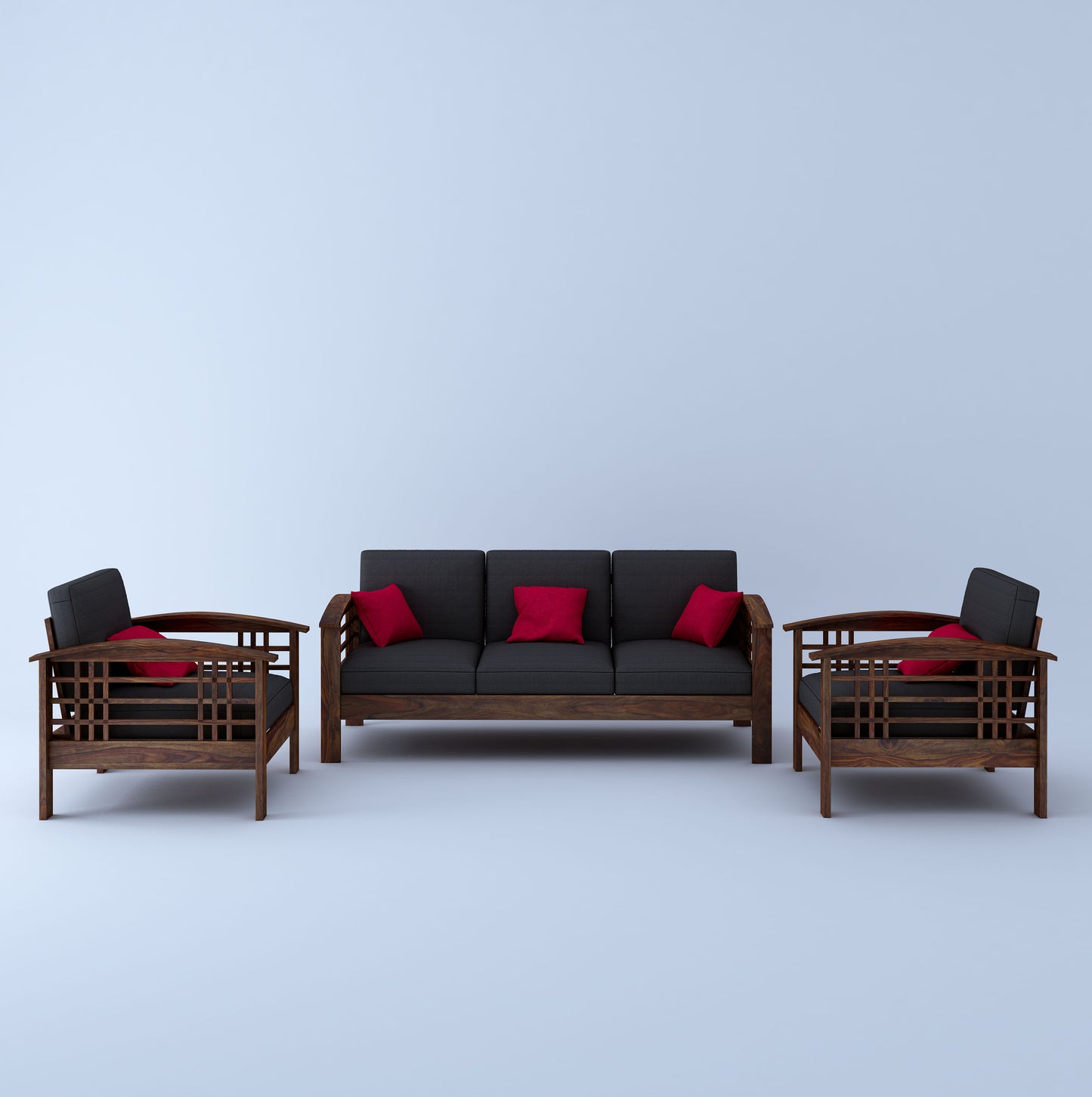 Adelone Wooden 3+1+1 Seater Sofa Set-Teak