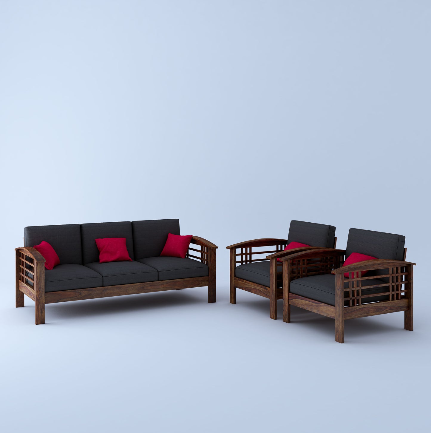 Adelone Wooden 3+1+1 Seater Sofa Set-Teak