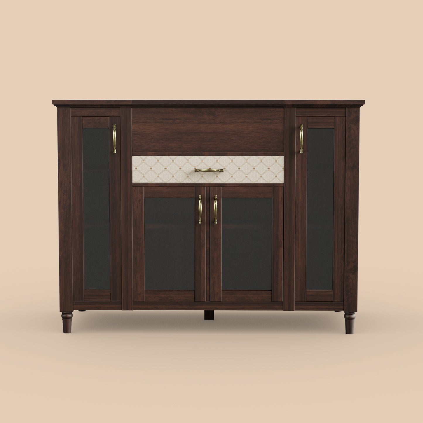 Volmo Solid Wood Bar Cabinet-Mahogany