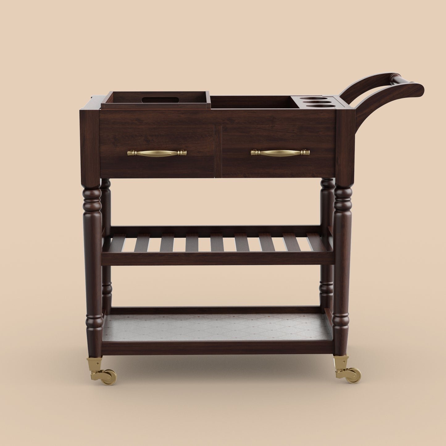 Morina Solid Wood Bar Trolly-Mahogany