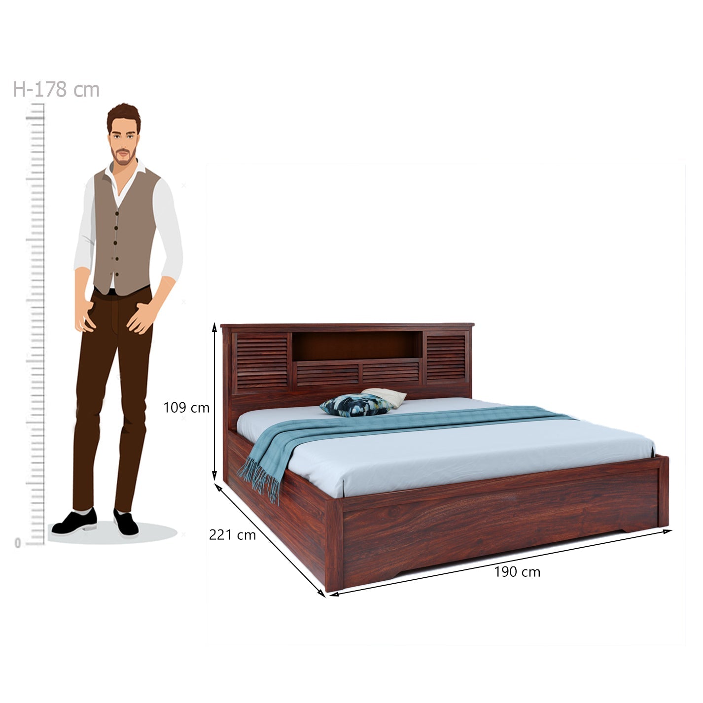 Aricon King Box Storage Bed-Mahogany