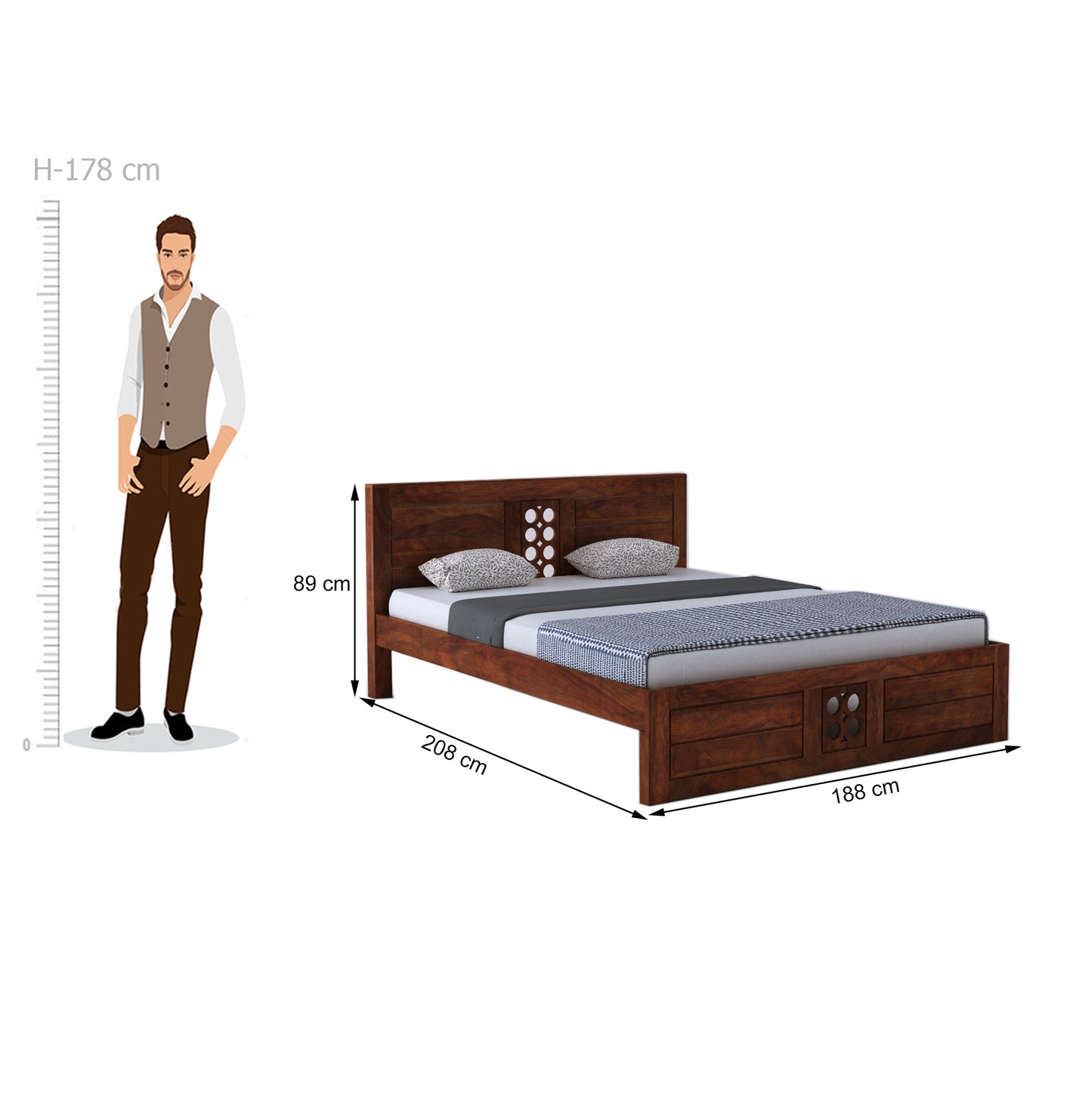 Marion King Without Storage Bed-Teak