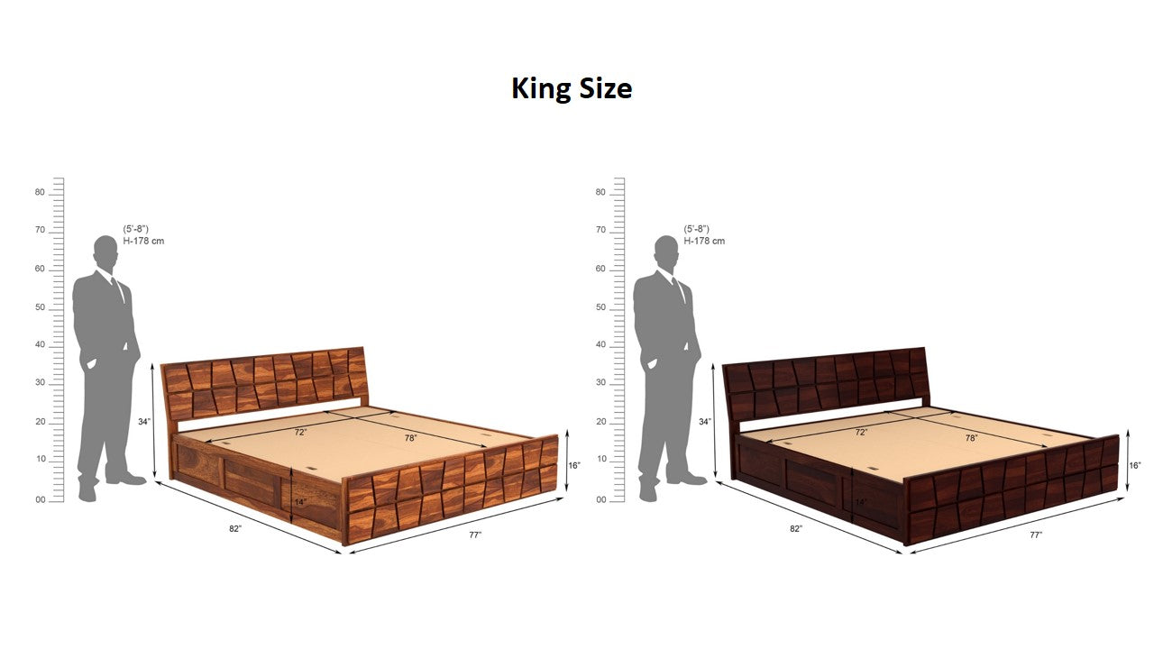 Honken King Box Storage Bed-Teak