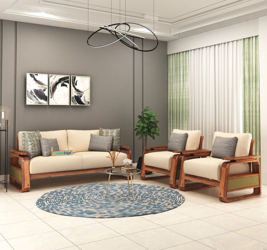 Arizona 3+1+1 Solid Wood Sofa - (Teak Finish)