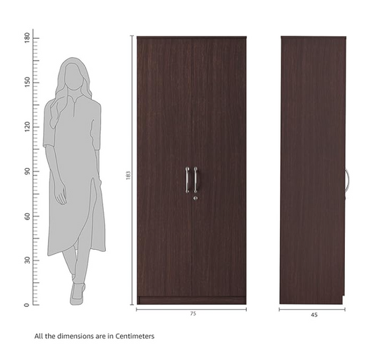 Luxe Engineered Wood 2 Door Wardrobe (Wenge Finish)