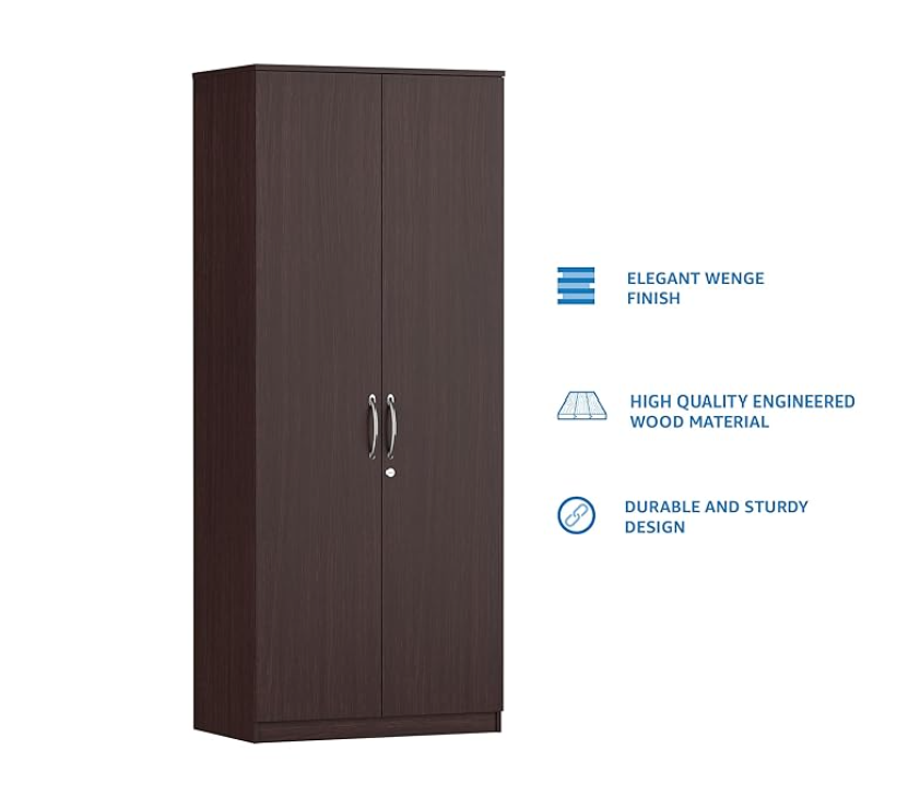 Luxe Engineered Wood 2 Door Wardrobe (Wenge Finish)