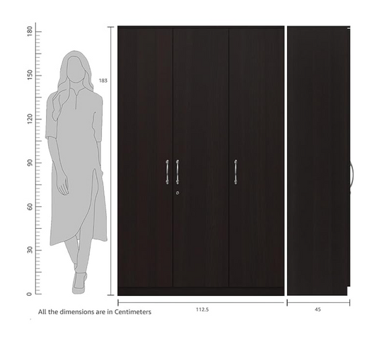 Luxe Engineered Wood 3 Door Wardrobe (Wenge Finish)