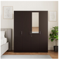 Luxe Engineered Wood 4 Door Wardrobe with Drawer and Mirror (Wenge Finish)