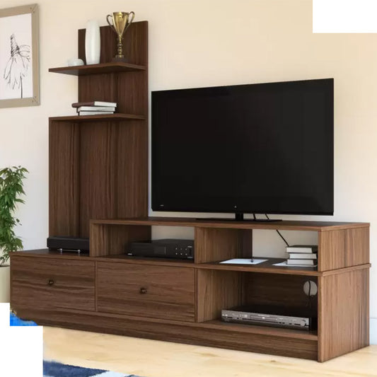 Alpha Engineered Wood L-Shape TV Unit - Walnut Finish