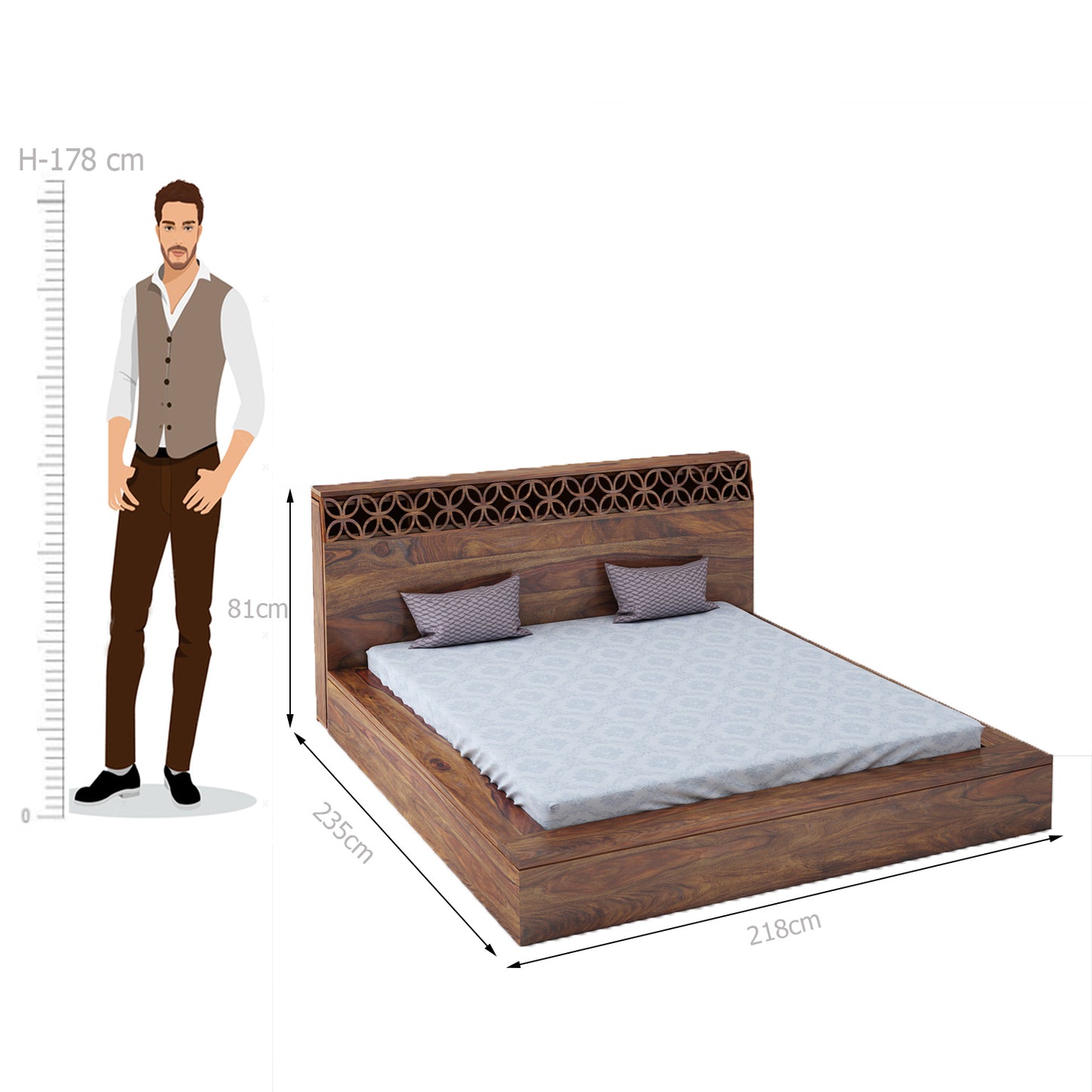 McPhee King Size Bed-Teak