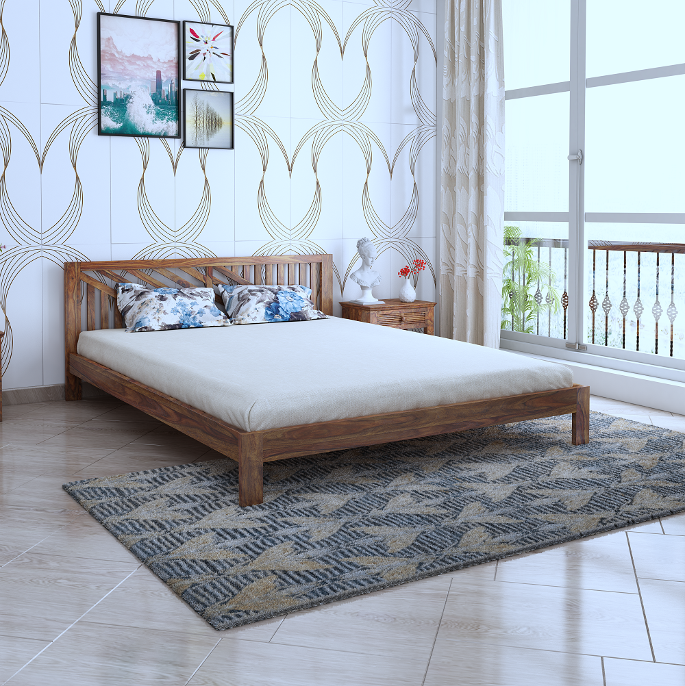 Home Edge Sheesham Wood Amaze King Size Bed-Teak