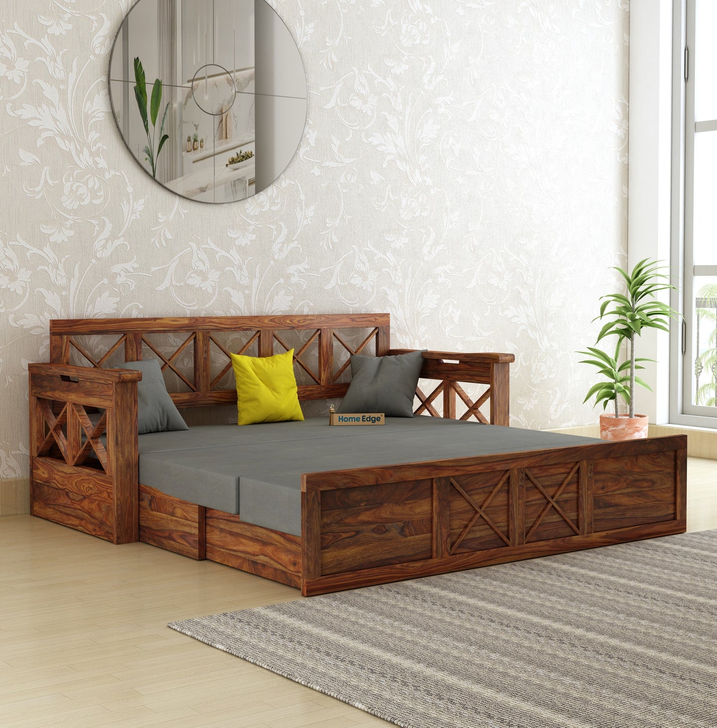 Murphy Grey Sofa Cum Bed-Teak