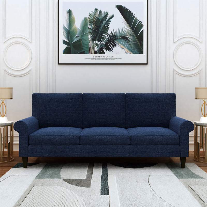 Home Edge Sheesham Wood Oxford 3 Seater Fabric Sofa-Blue
