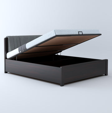 Lannister Grey Queen Hydraulic Storage Bed-Mahogany