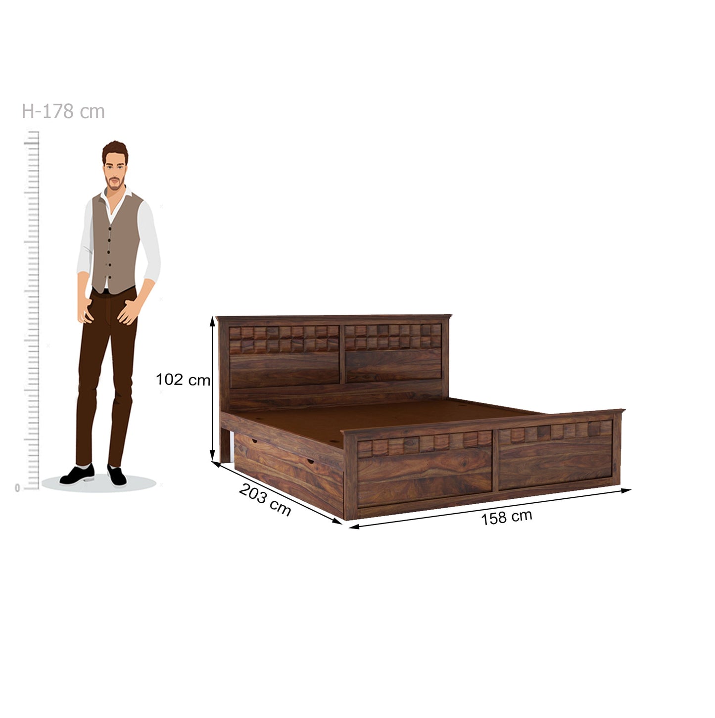 Home Edge Torpedo Queen Size Bed with Drawer Storage