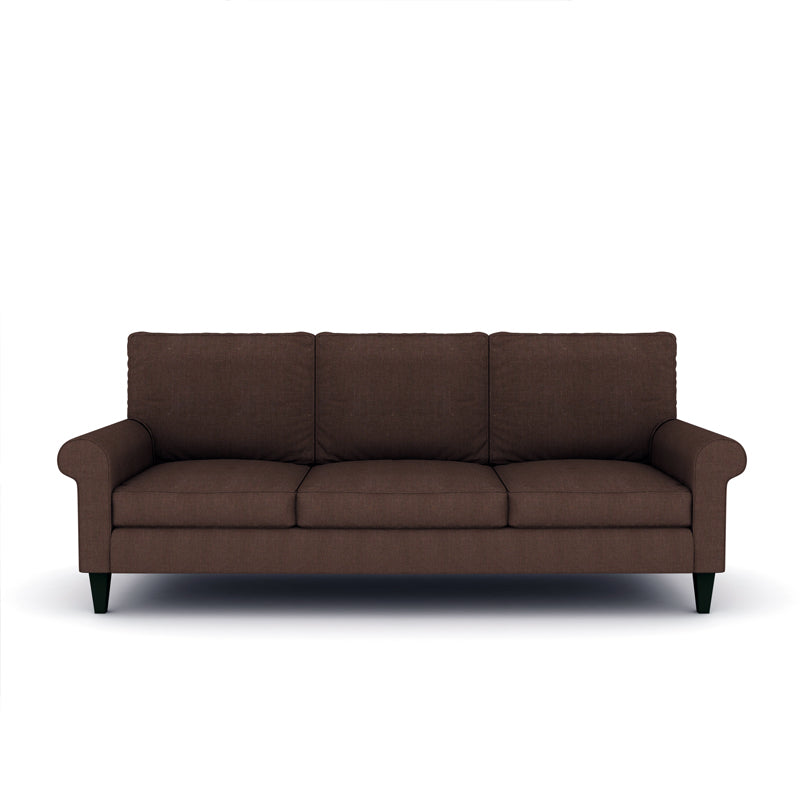 Home Edge Sheesham Wood Oxford 3 Seater Fabric Sofa-Brown