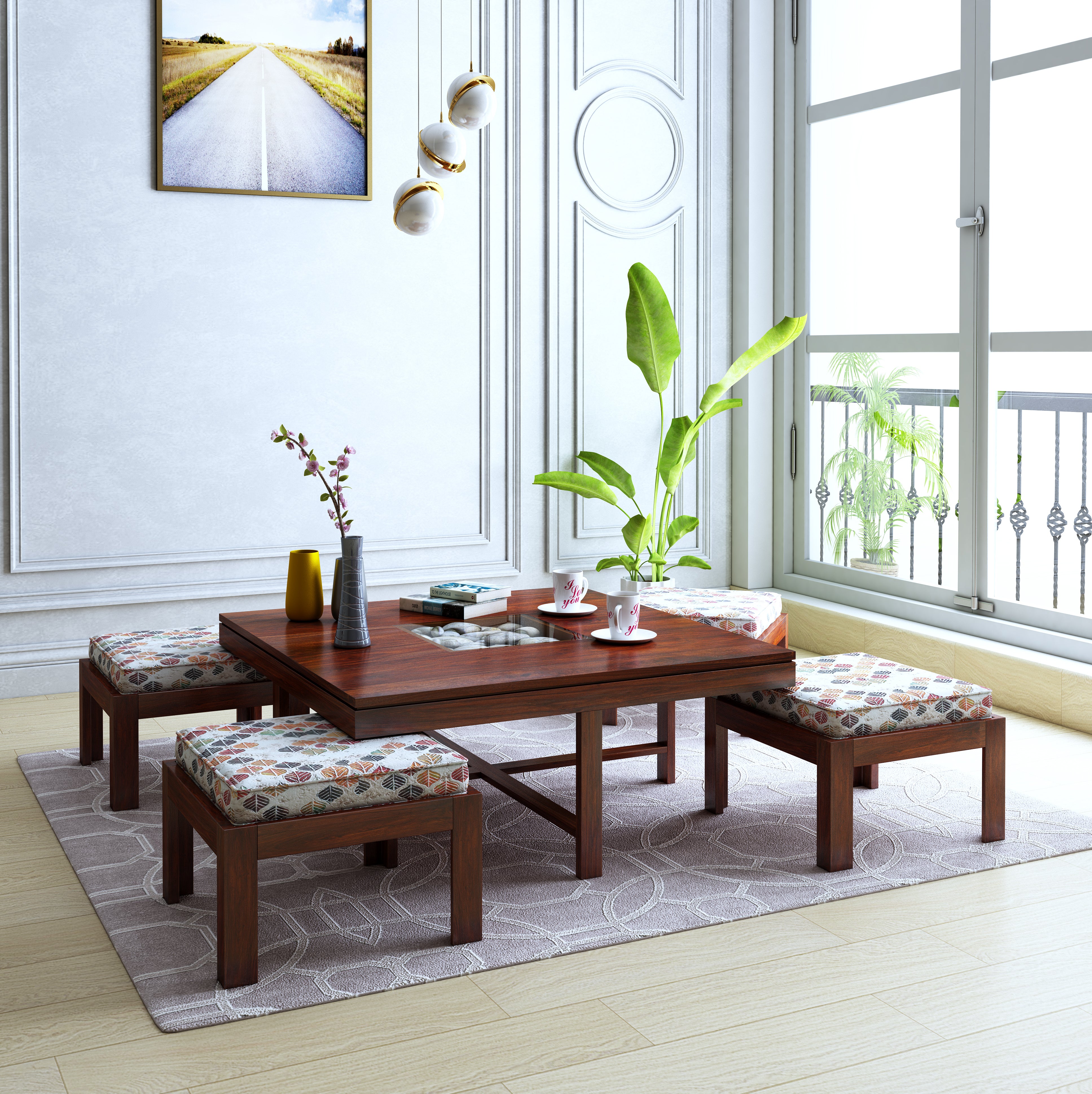 Max Floral 4 Seater Coffee Table Mahogany homeedge