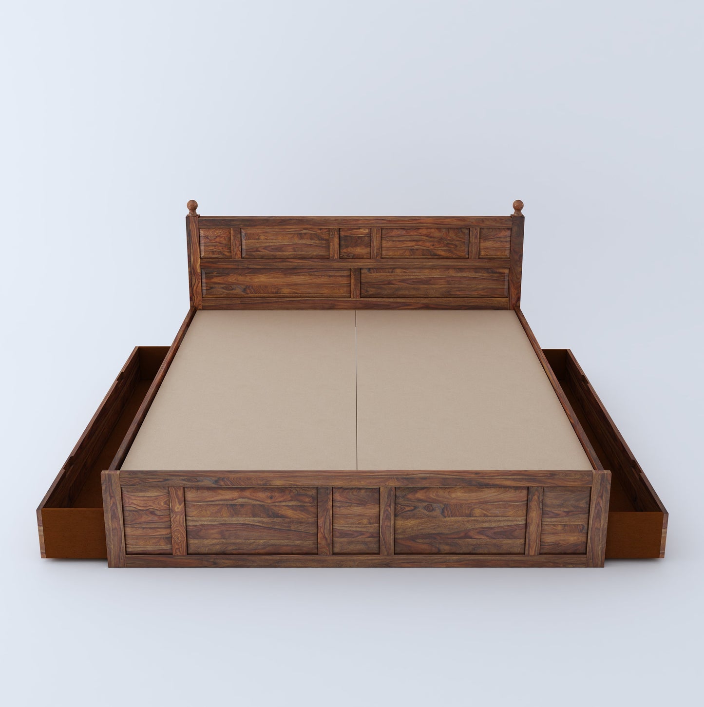 Home Edge Sheesham Wood Joplin King Side Drawer Storage Bed-Teak