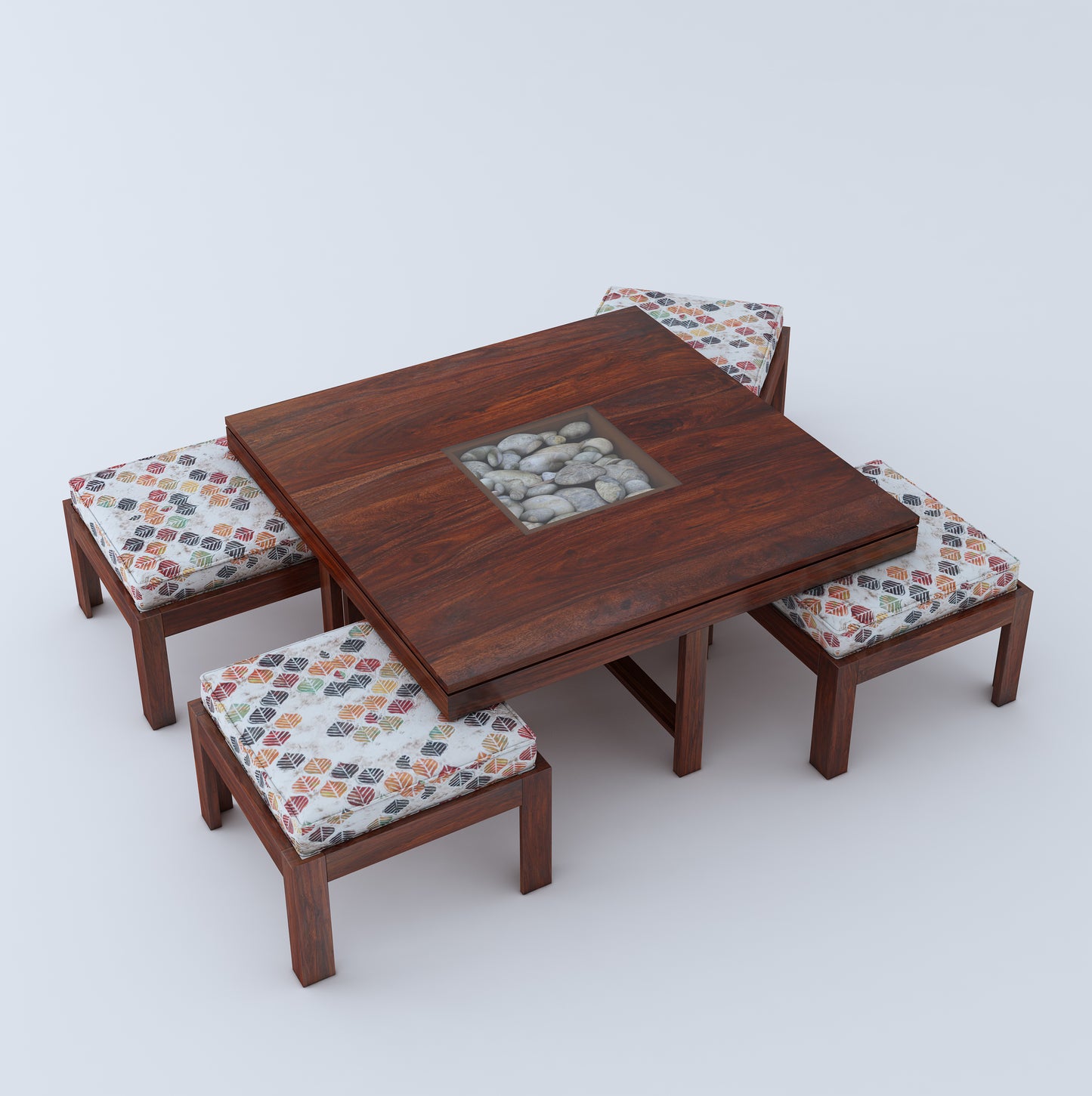 Max Floral 4 Seater Coffee Table-Mahogany