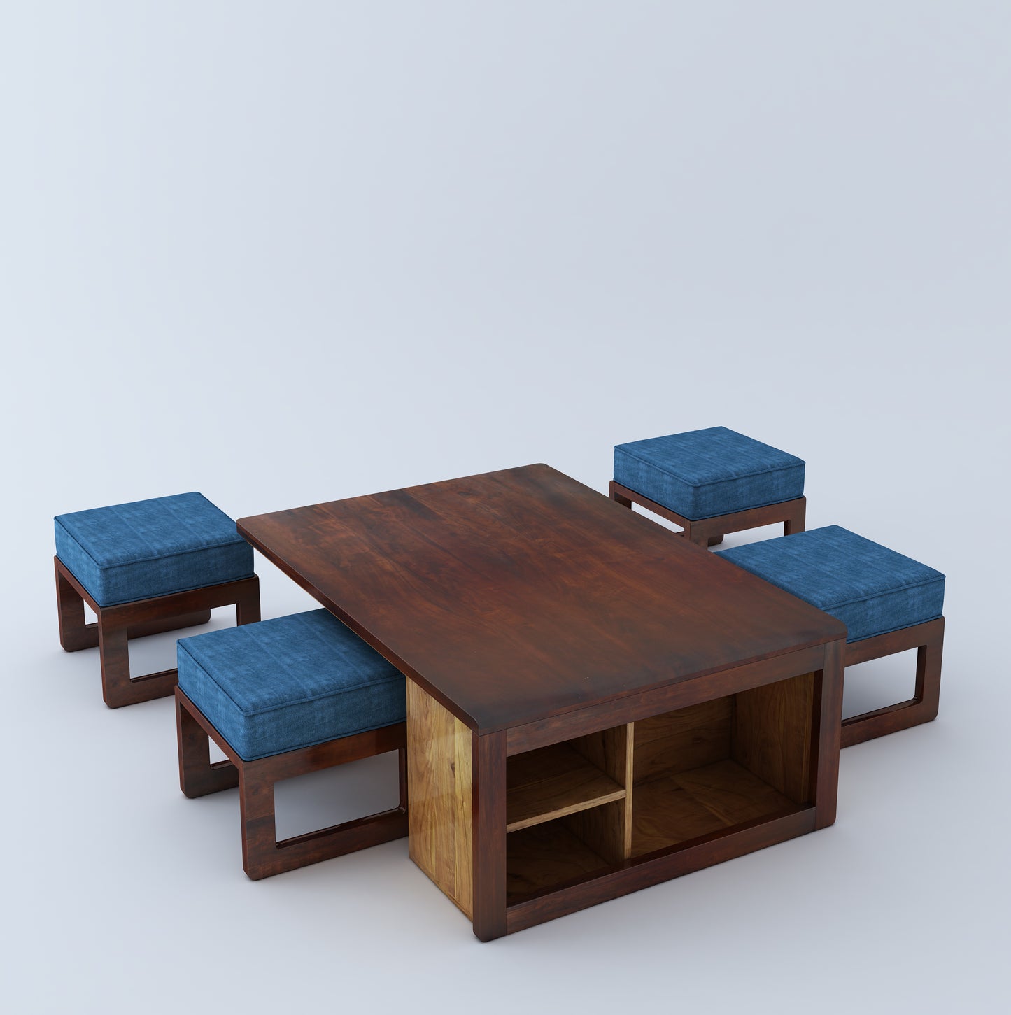 Vigo Blue 4 Stool Coffee Table-Mahogany