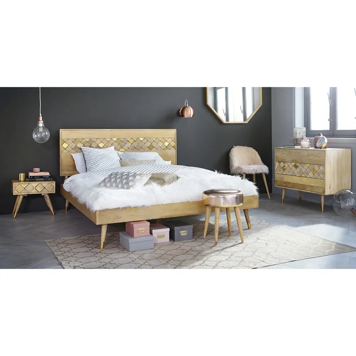 Alen Queen Without Storage Bed-Natural
