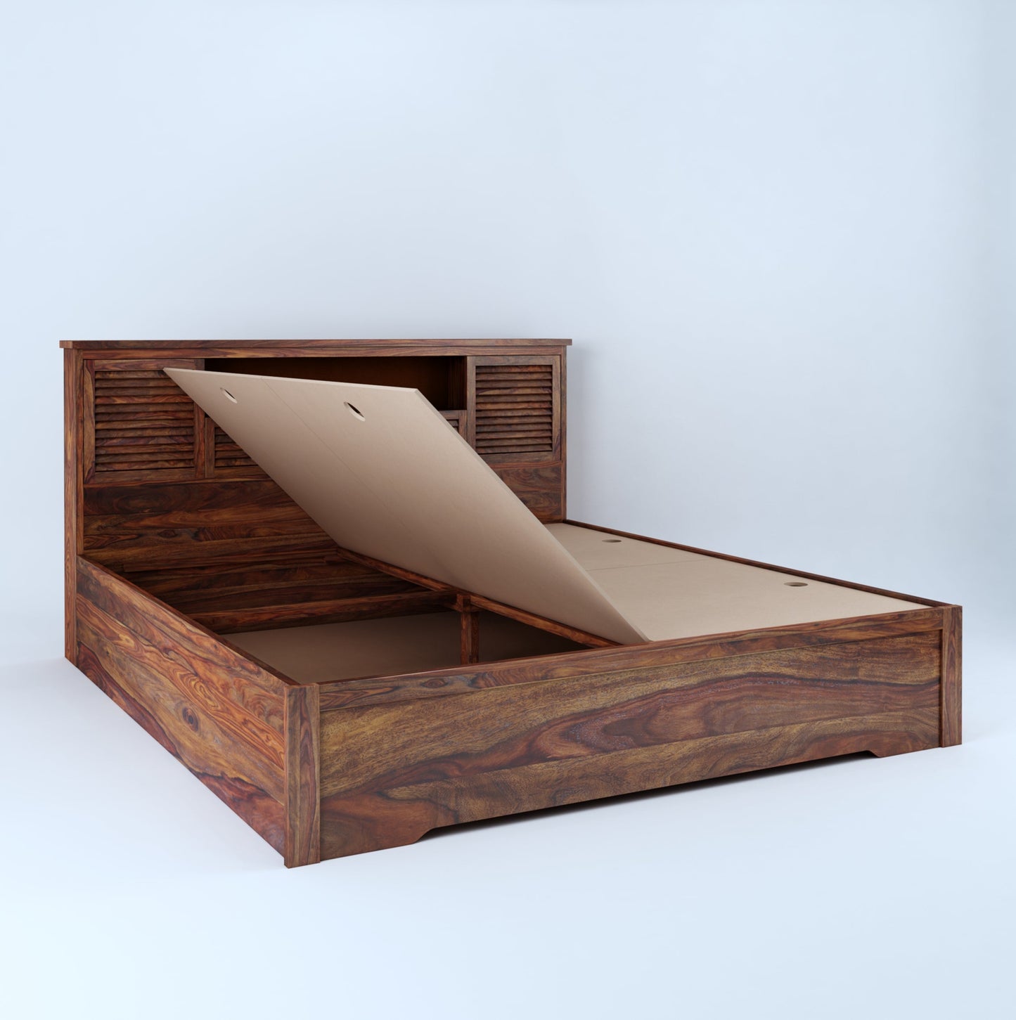 Home Edge Sheesham Wood Aricon King Box Storage Bed-Teak