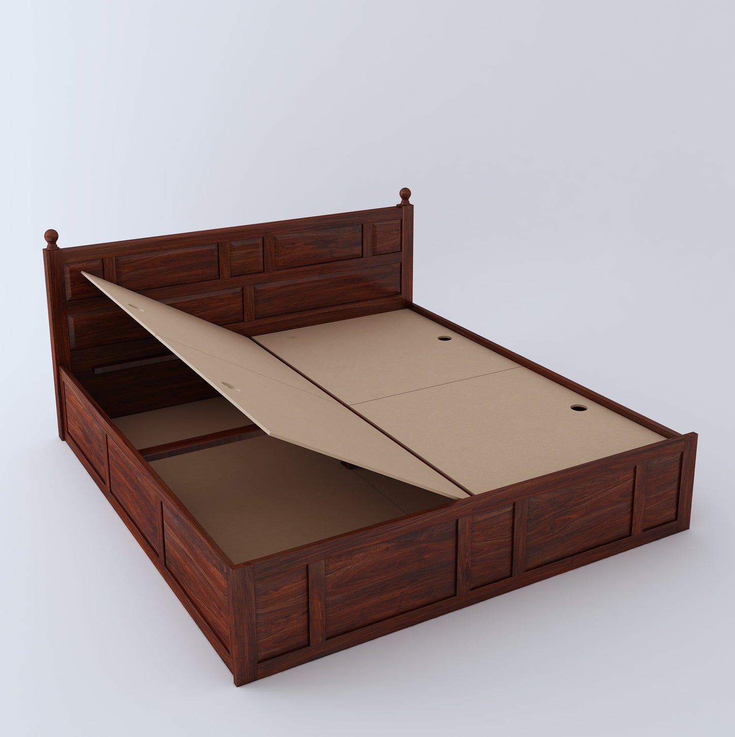 Home Edge Sheesham Wood Joplin King Box Storage Bed-Mahogany