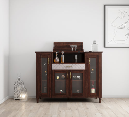 Volmo Solid Wood Bar Cabinet-Mahogany