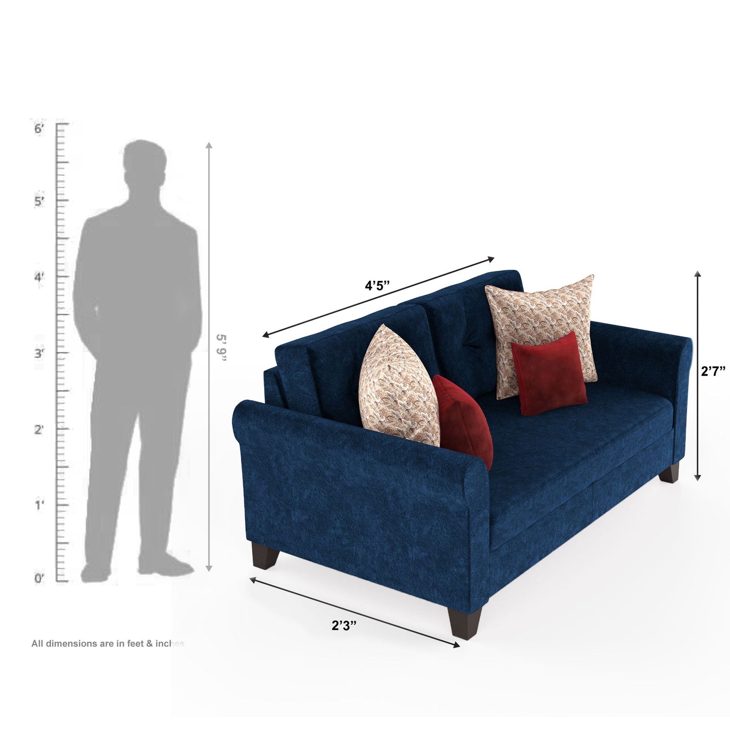 Havana 2 Seater Sofa-Blue