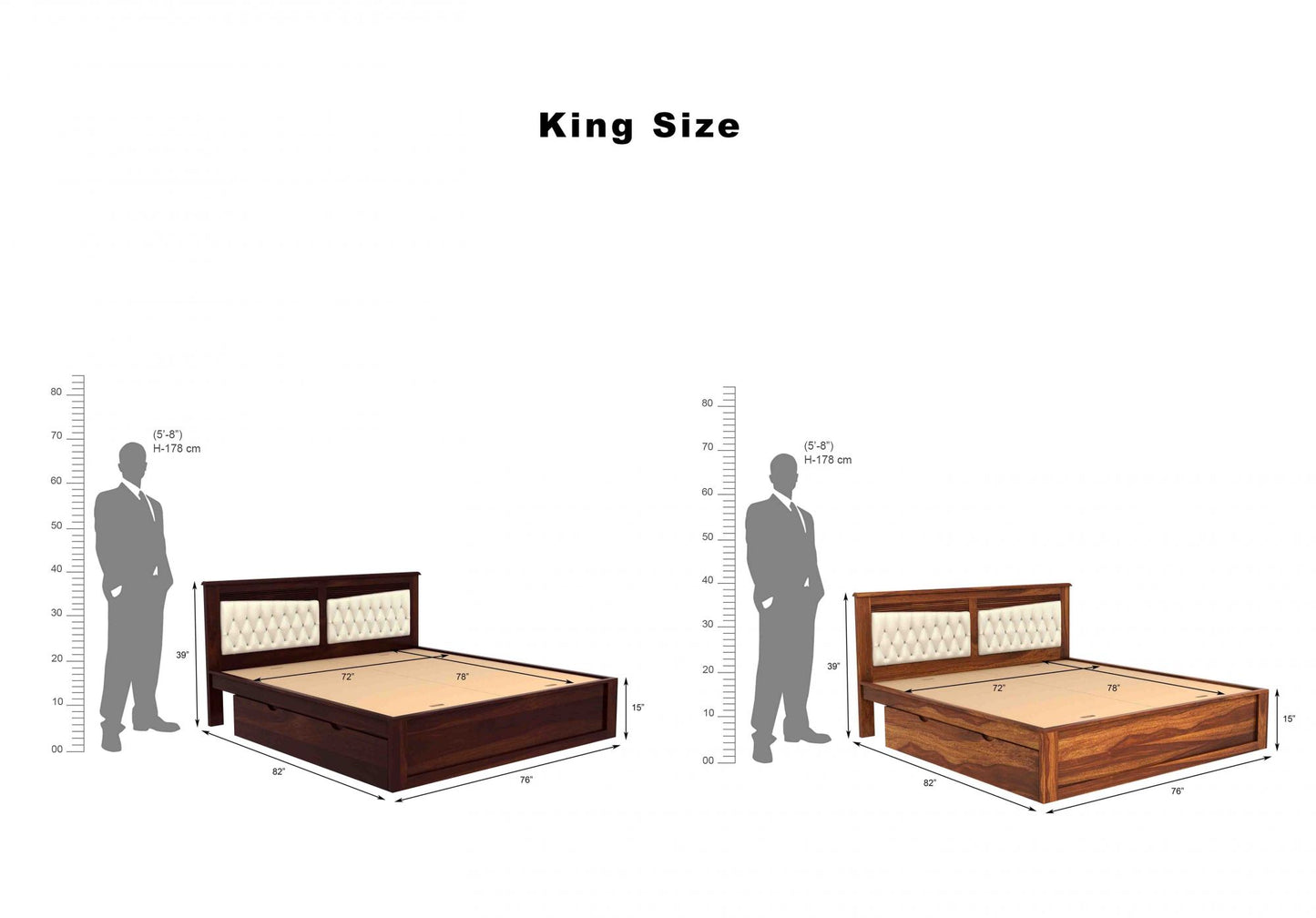 Admire King Side Drawer Storage Bed-Teak