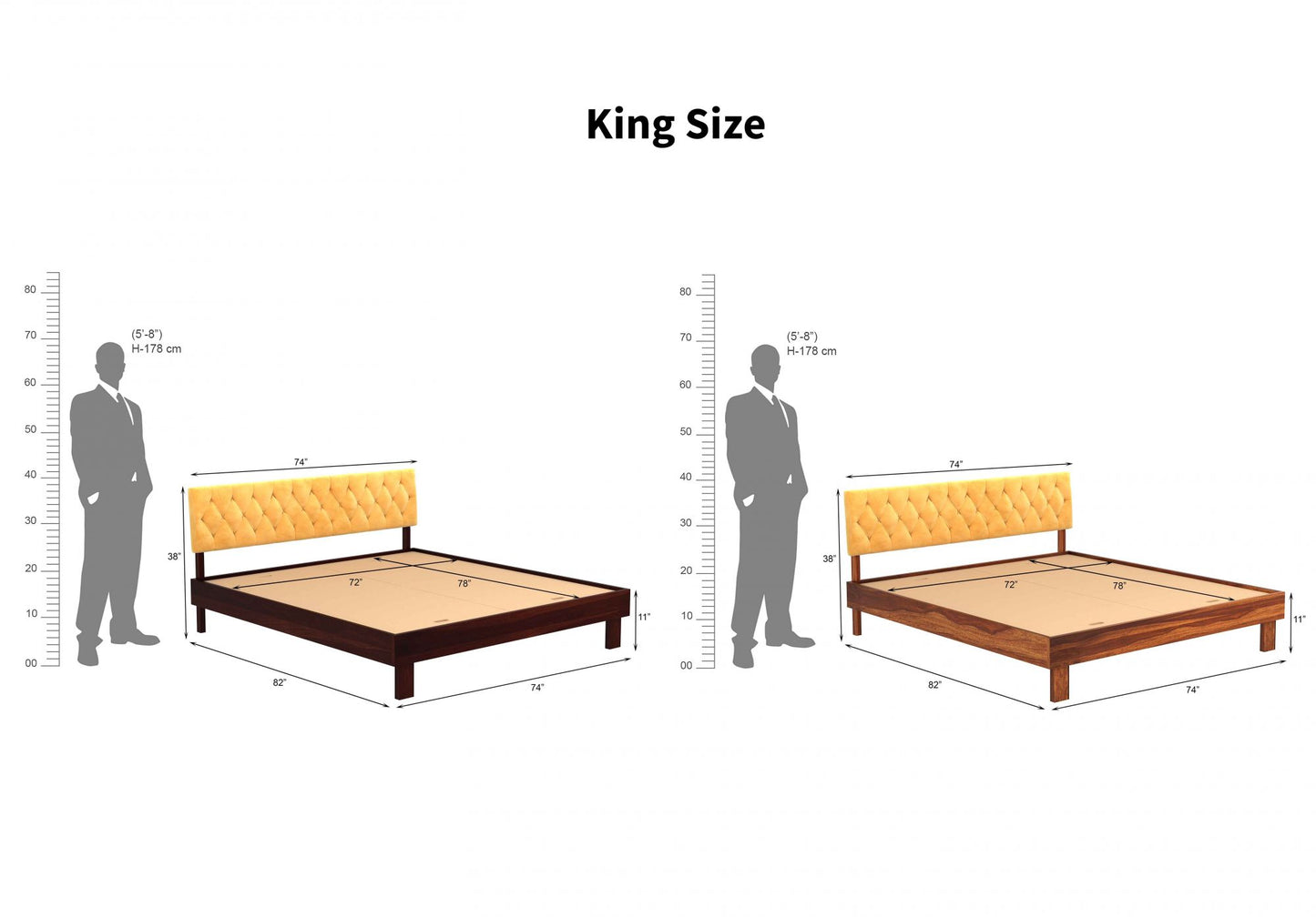 Lolah King Without Storage Bed-Teak Yellow