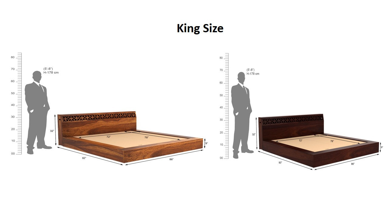 Croissant King Without Storage Bed-Teak