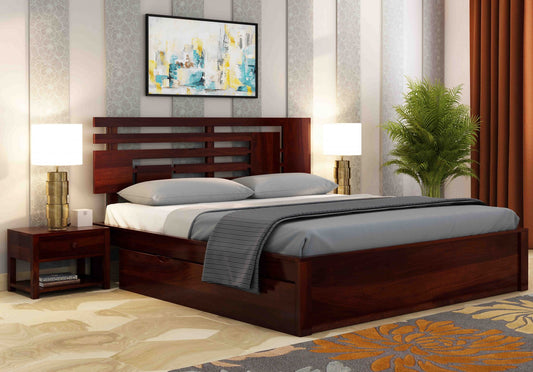 Giza Sheesham King Side Drawer Bed-Walnut